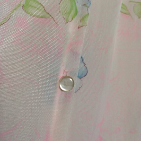 Vintage Nightgown L Semi Sheer Button Collar Pink Blue Floral Granny Grannycore - Picture 15 of 16